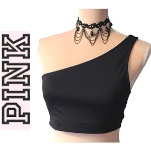 VS PINK Black One Shoulder Ultimate Lightly Lined Sports Bra